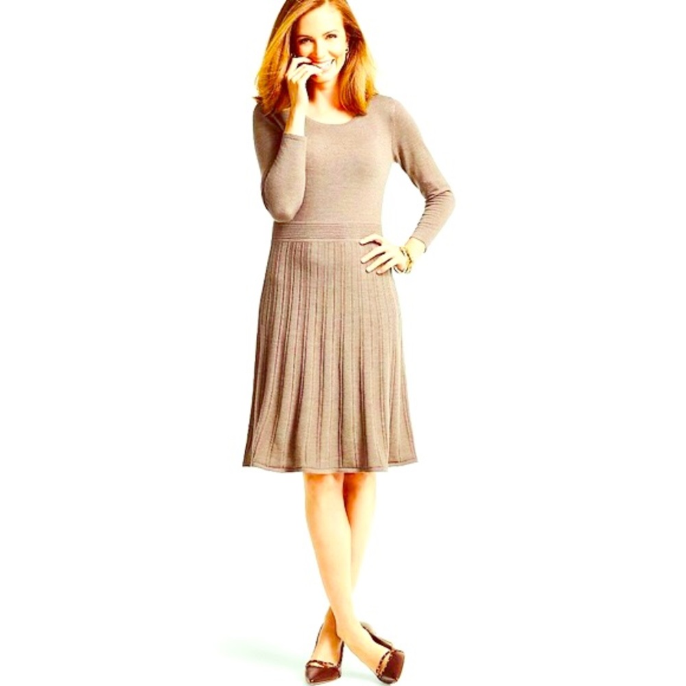 FREE w purchase knit skater dress, 3/4 sleeves, knee length, taupe color, pullon - Picture 2 of 12